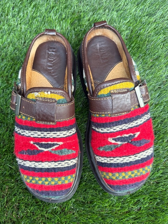 Born Shoes - Born Women’s Southwest Aztec Wool Blanket Leather Buckle Shoes Mexico
